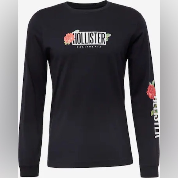 Hollister Men’s Long Sleeve Rose Print Logo T-Shirt Size XL - Picture 1 of 6